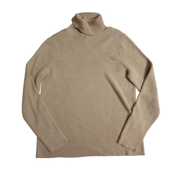 Lauren Ralph Lauren Gold Shimmer Long Sleeve Turtleneck 1x - Picture 1 of 6